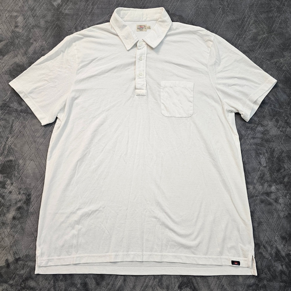 Faherty Polo Shirt Mens XXL White Short Sleeve Pocket Coastal Preppy Breathable - Picture 2 of 10